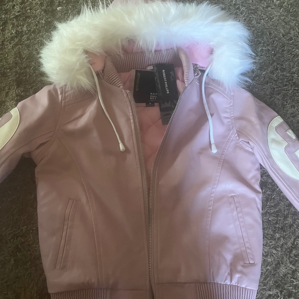 NWT never worn genuine Robert Phillipe pink leather “8 ball” jacket.